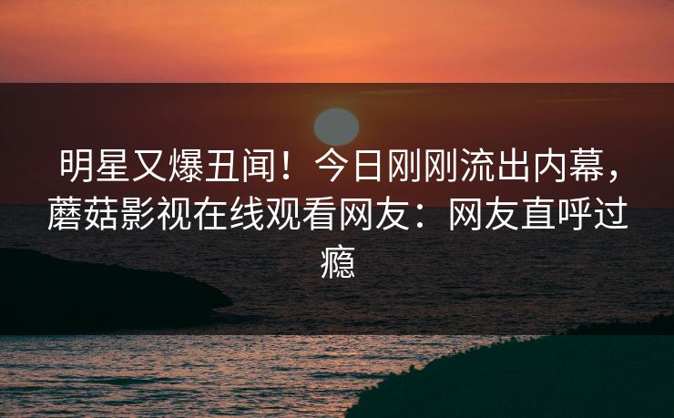明星又爆丑闻！今日刚刚流出内幕，蘑菇影视在线观看网友：网友直呼过瘾